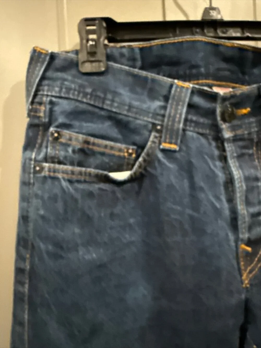 TRUE RELIGION BRAND JEANS MENS 33 AMERICAN FLAG LOGO ORANGE STITCH INGLORIOUS